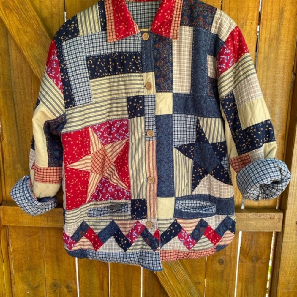 Vintage 90s Patchwork Quilted Jacket with Star Design